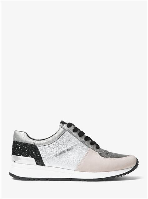 allie metallic leather sneaker blumenapplikation michael kors|Allie Metallic Leather and Suede Sneaker .